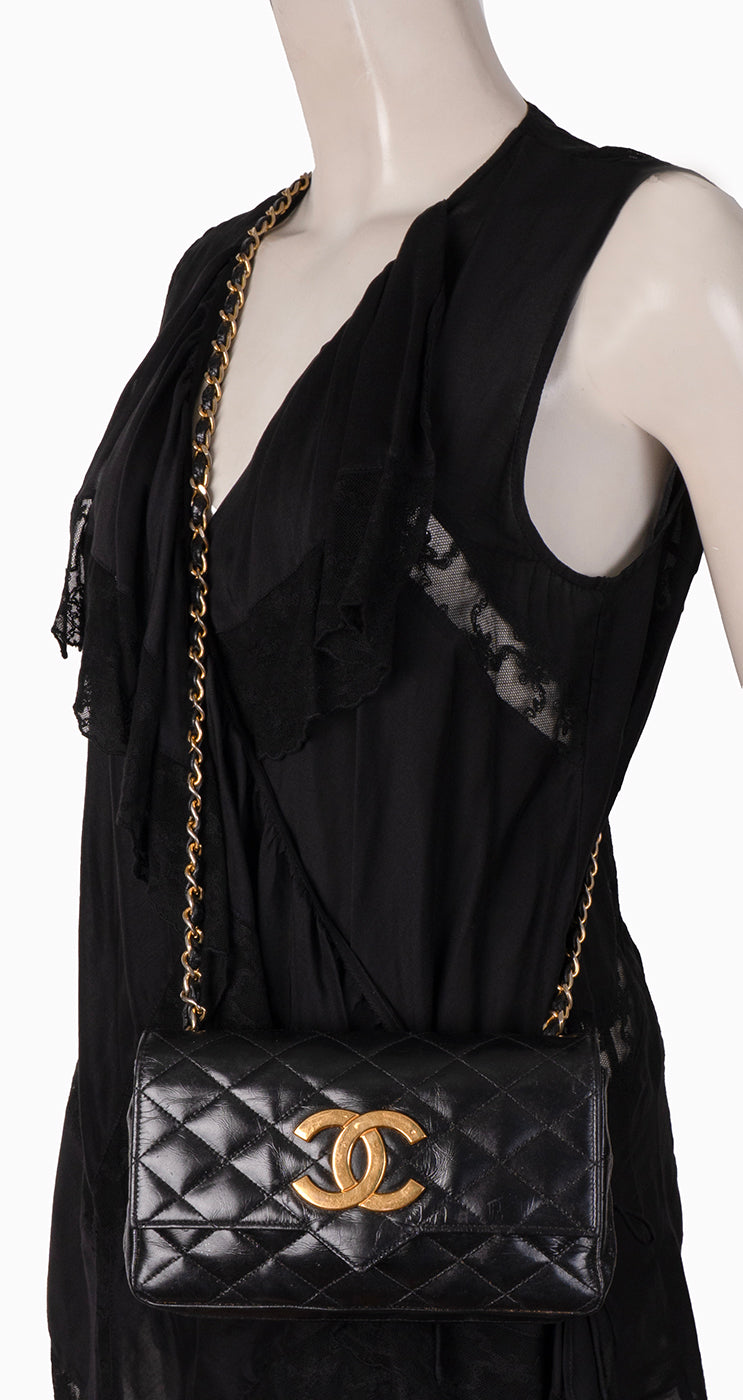 Chanel Vintage Black Quilted Coco Shoulder Bag