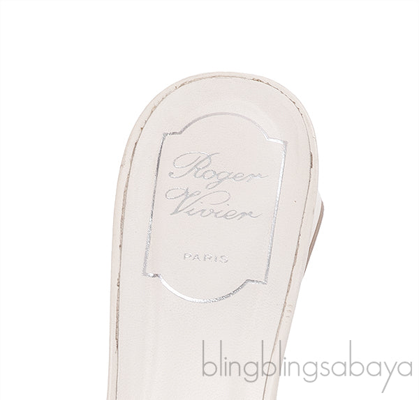 Roger Vivier Off-white Crystal Square Toe Mules