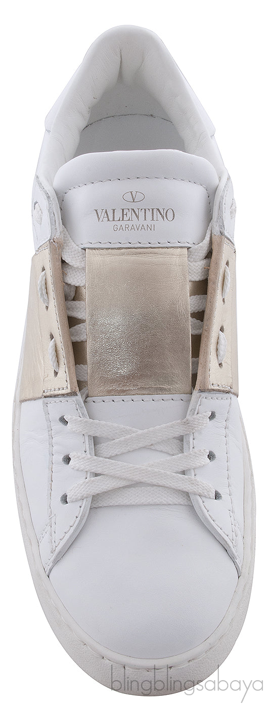 White and Gold Stripe Trainer Sneakers