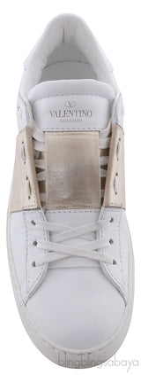 White and Gold Stripe Trainer Sneakers