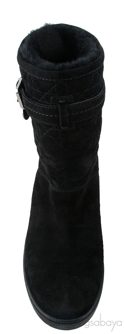 Black Quilted Suede Boots