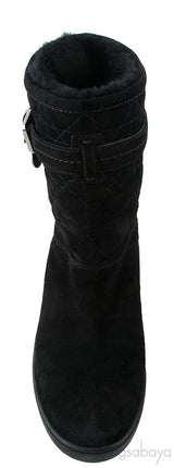 Black Quilted Suede Boots