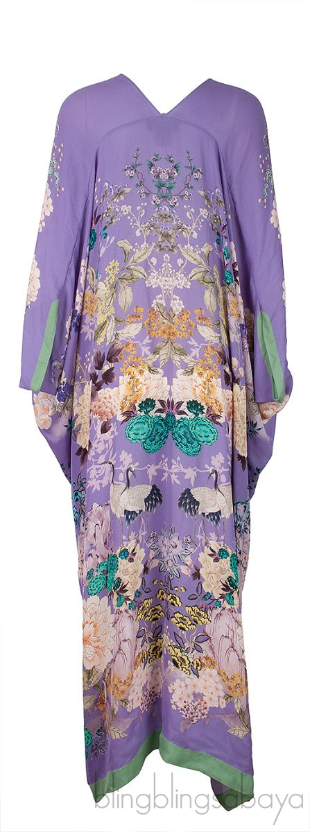 Purple Floral Print Silk Kaftan Dress