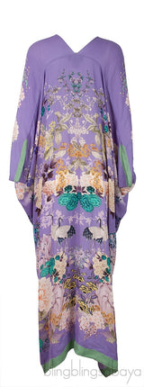 Purple Floral Print Silk Kaftan Dress