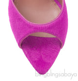 Amina Muaddi Magenta Pony Hair Caroline Sandals