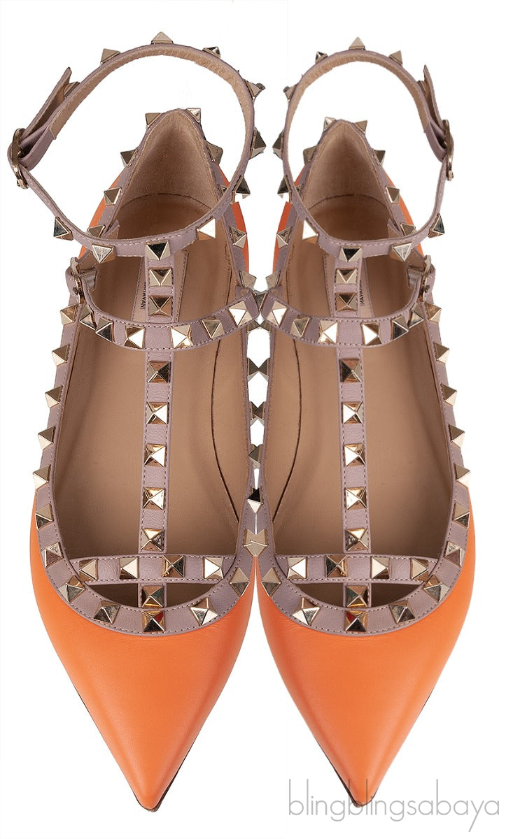 Orange Matte Rockstud Flat Ballerina