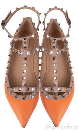 Orange Matte Rockstud Flat Ballerina