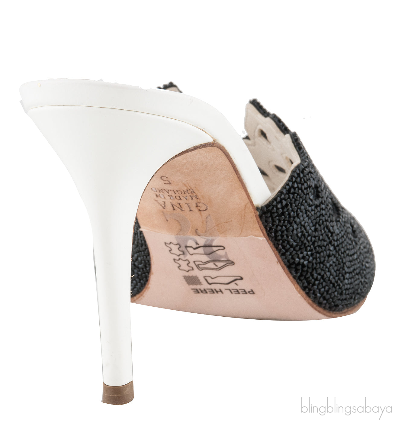 White & Black Crystal Perforated Heels