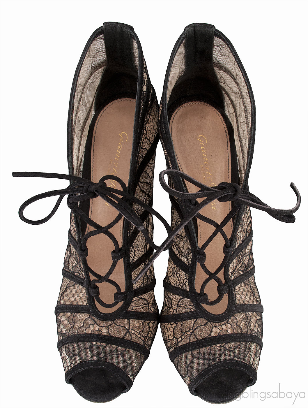 Floral Lace Mesh Lace-up Heels