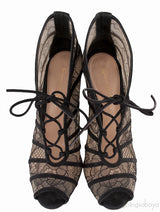 Floral Lace Mesh Lace-up Heels
