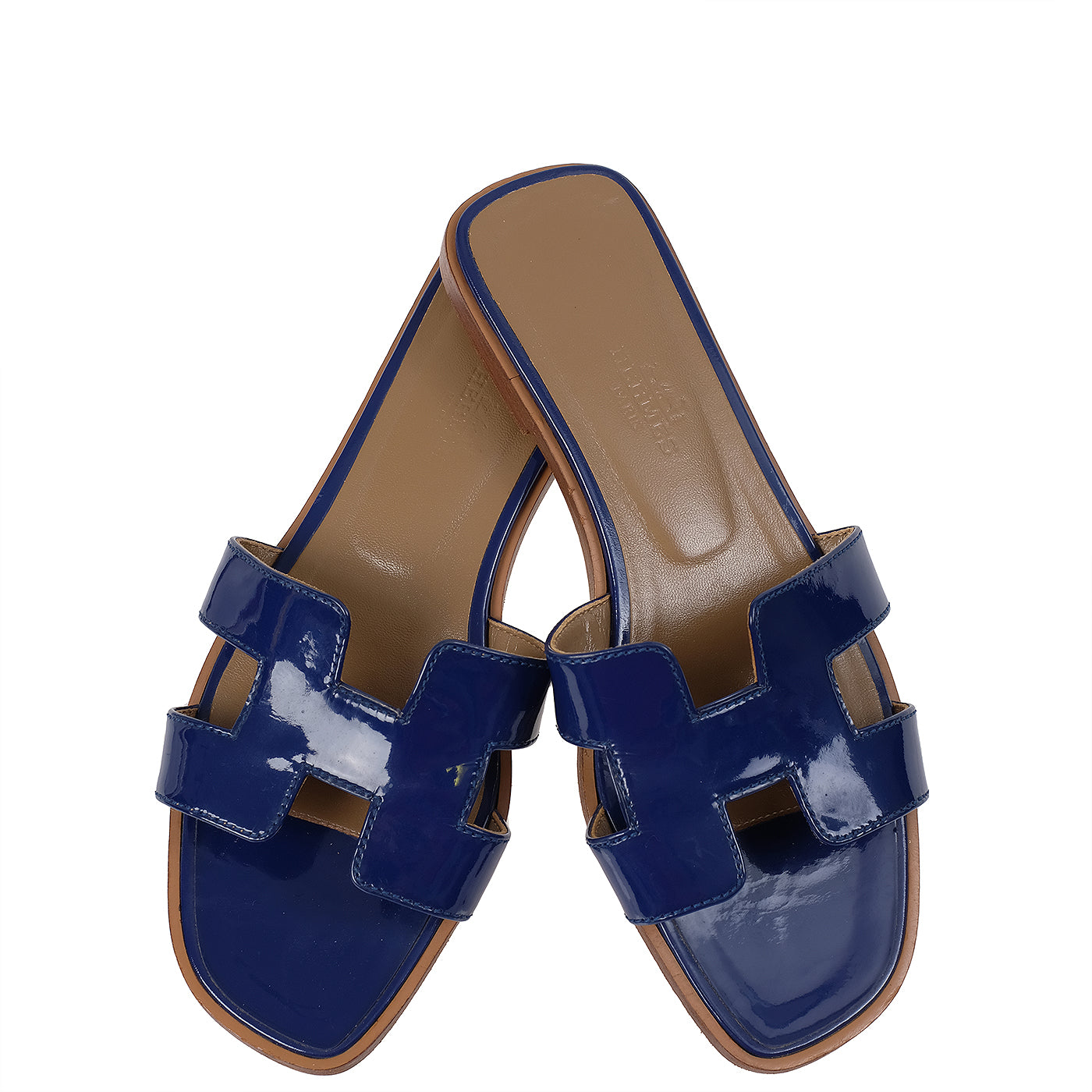Hermes Royal Blue Patent Leather Oran Sandals 36