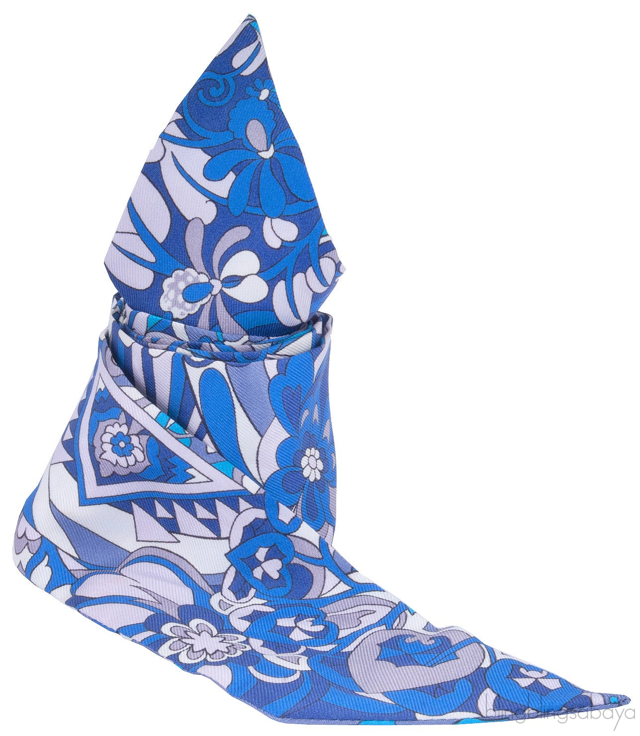 Blue Floral Printed Twilly
