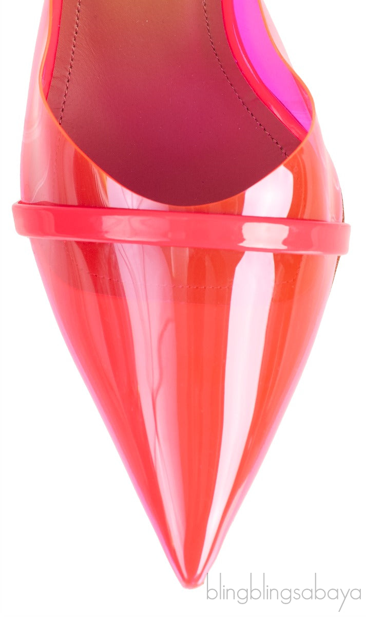Neon Pink Pointed Toe PVC Mule