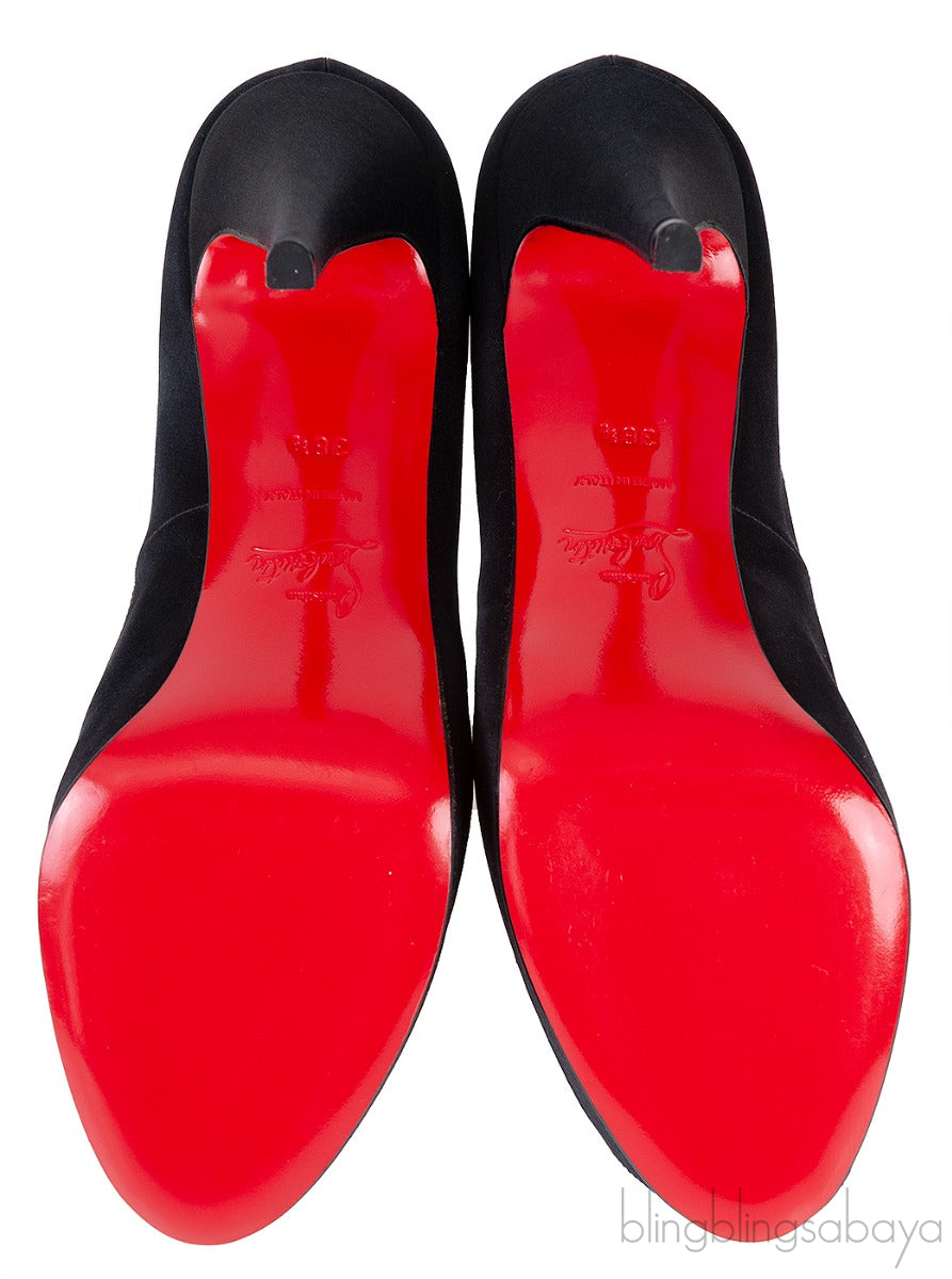 Christian Louboutin Prive Black Satin Peep Toe Pump