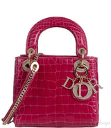 Lady Dior Mini Cherry Sorbet Crocodile GHW