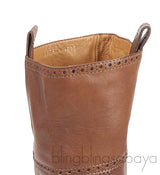 Brown Brogue Perforated High Boots