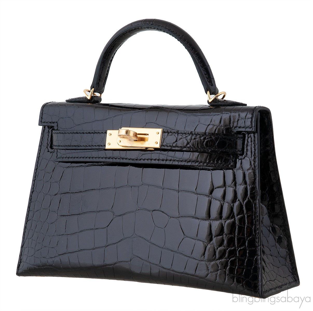 Kelly 20 Black Mini Sellier Crocodile Lisse GHW