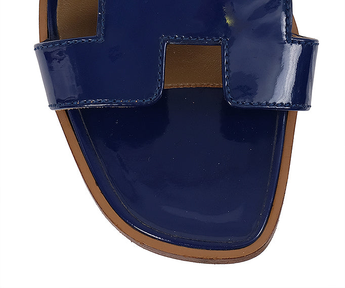Hermes Royal Blue Patent Leather Oran Sandals 36