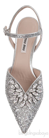 Miu Miu Brooch Silver Glitter Pump