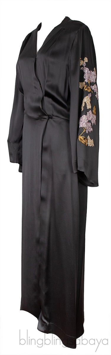 Grey Satin Embroidered Robe