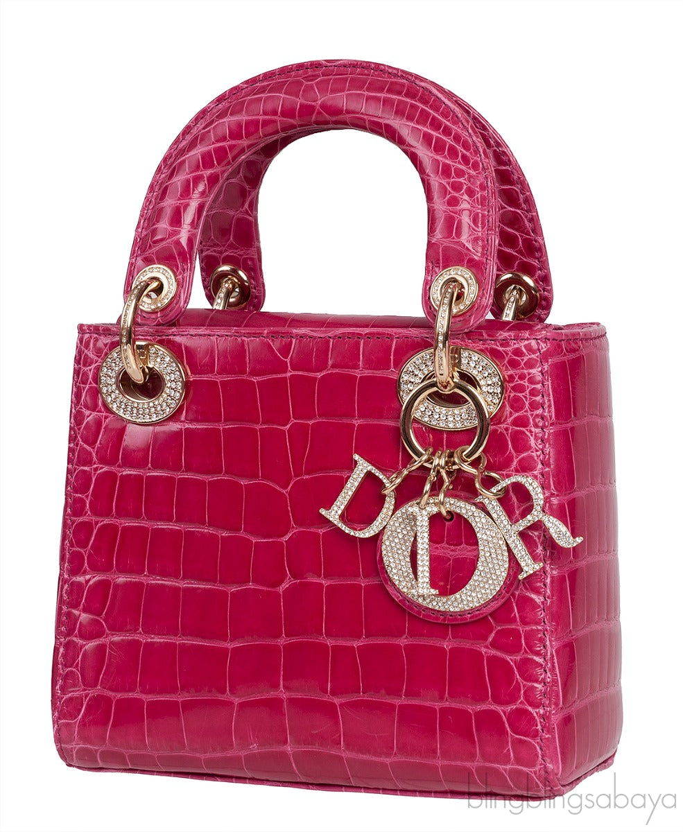 Lady Dior Mini Cherry Sorbet Crocodile GHW