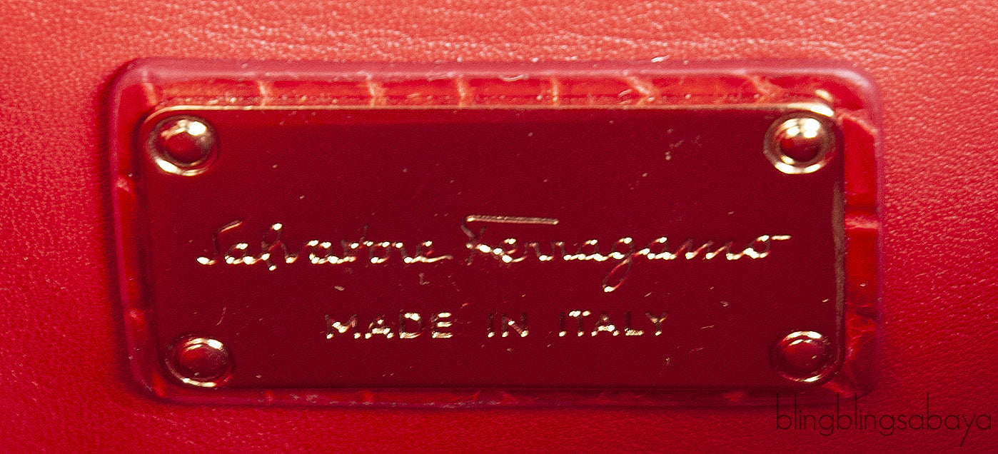 Salvatore Ferragamo Red Crocodile Gancio Shoulder Bag