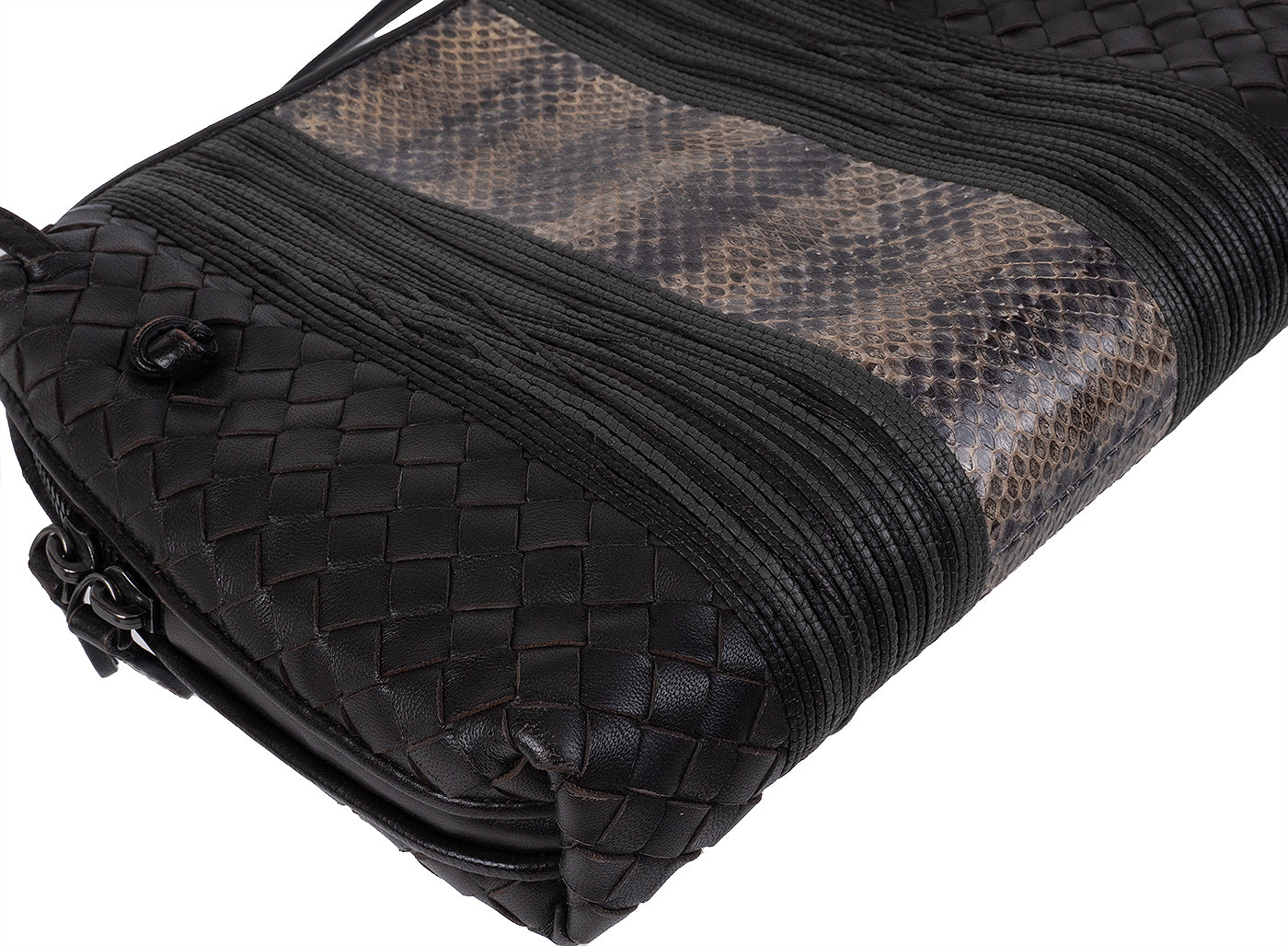 Bottega Veneta Brown Intrecciato Snakeskin Nodini Crossbody Bag