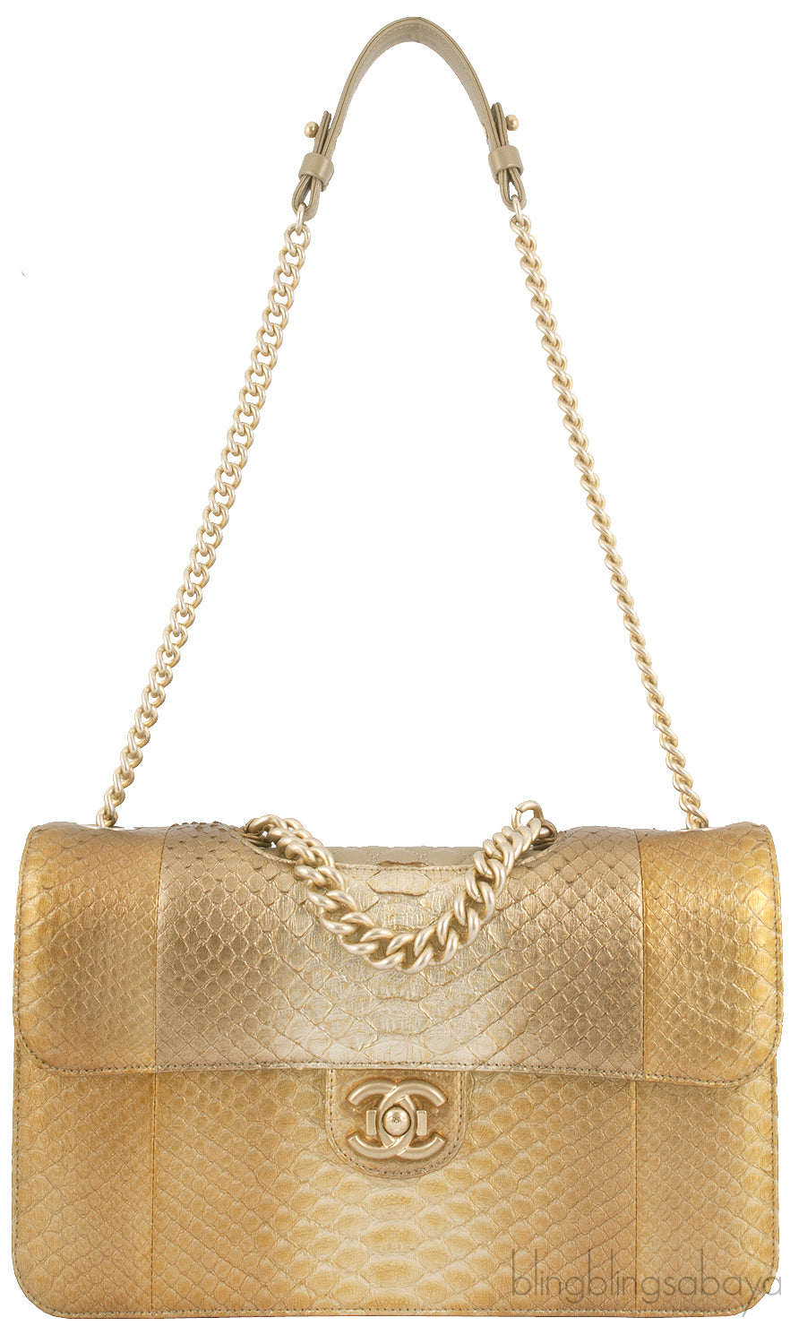 Gold Metallic Python Shoulder Bag