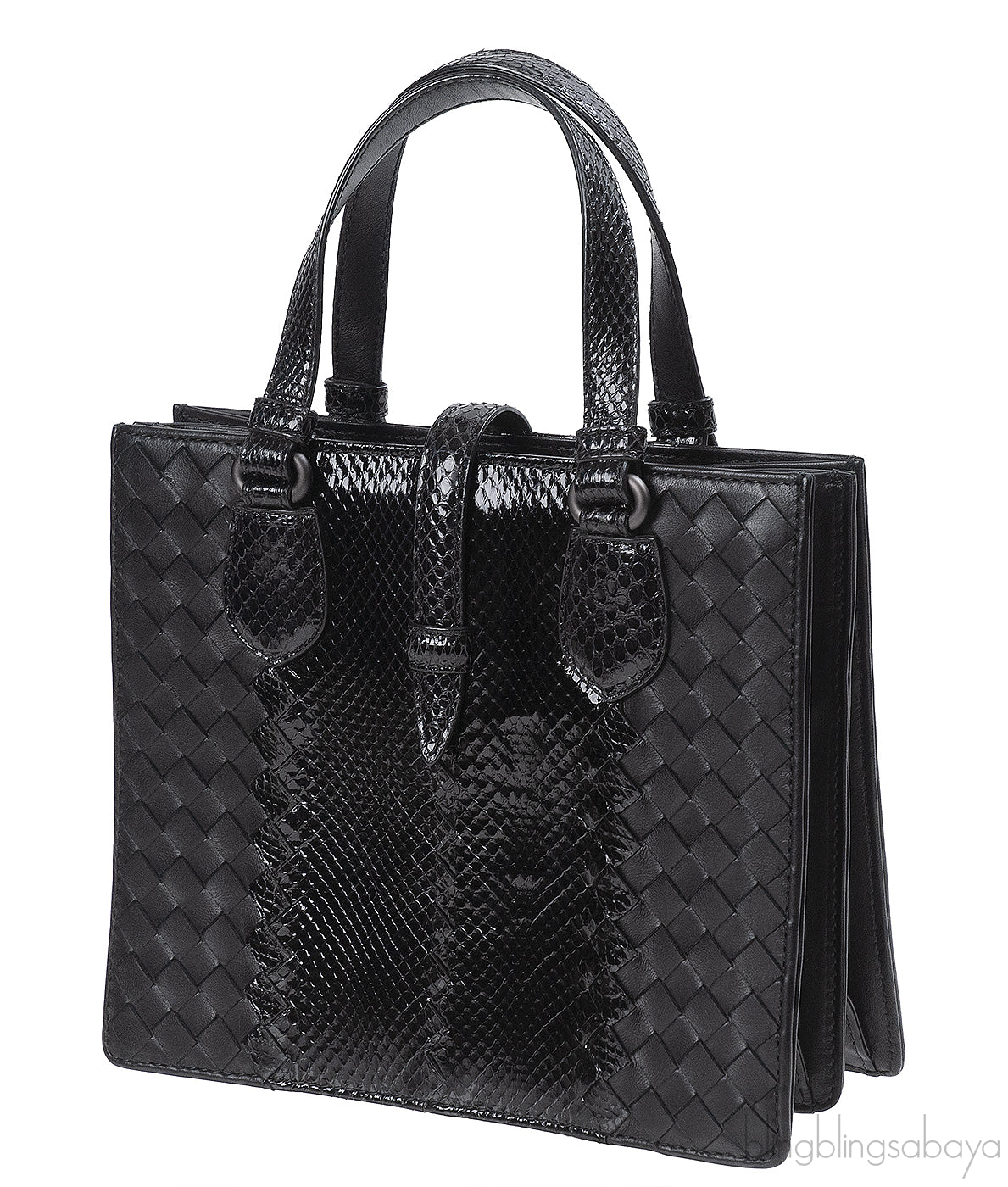 Bottega Veneta Black Intrecciato Leather & Python Handbag
