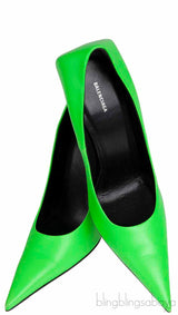 Neon Green Leather Pointed Toe Heels