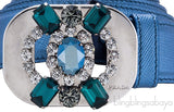 Blue Saffiano Jeweled Buckle Belt*