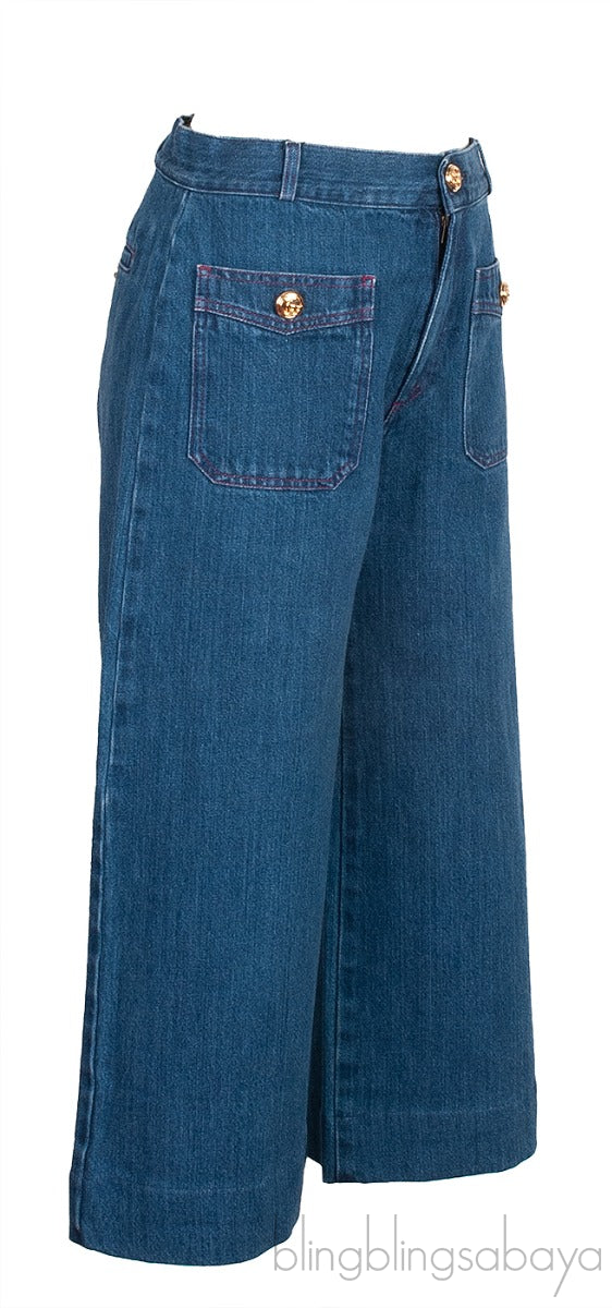 Blue Denim Wide Leg Trouser