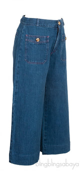 Blue Denim Wide Leg Trouser