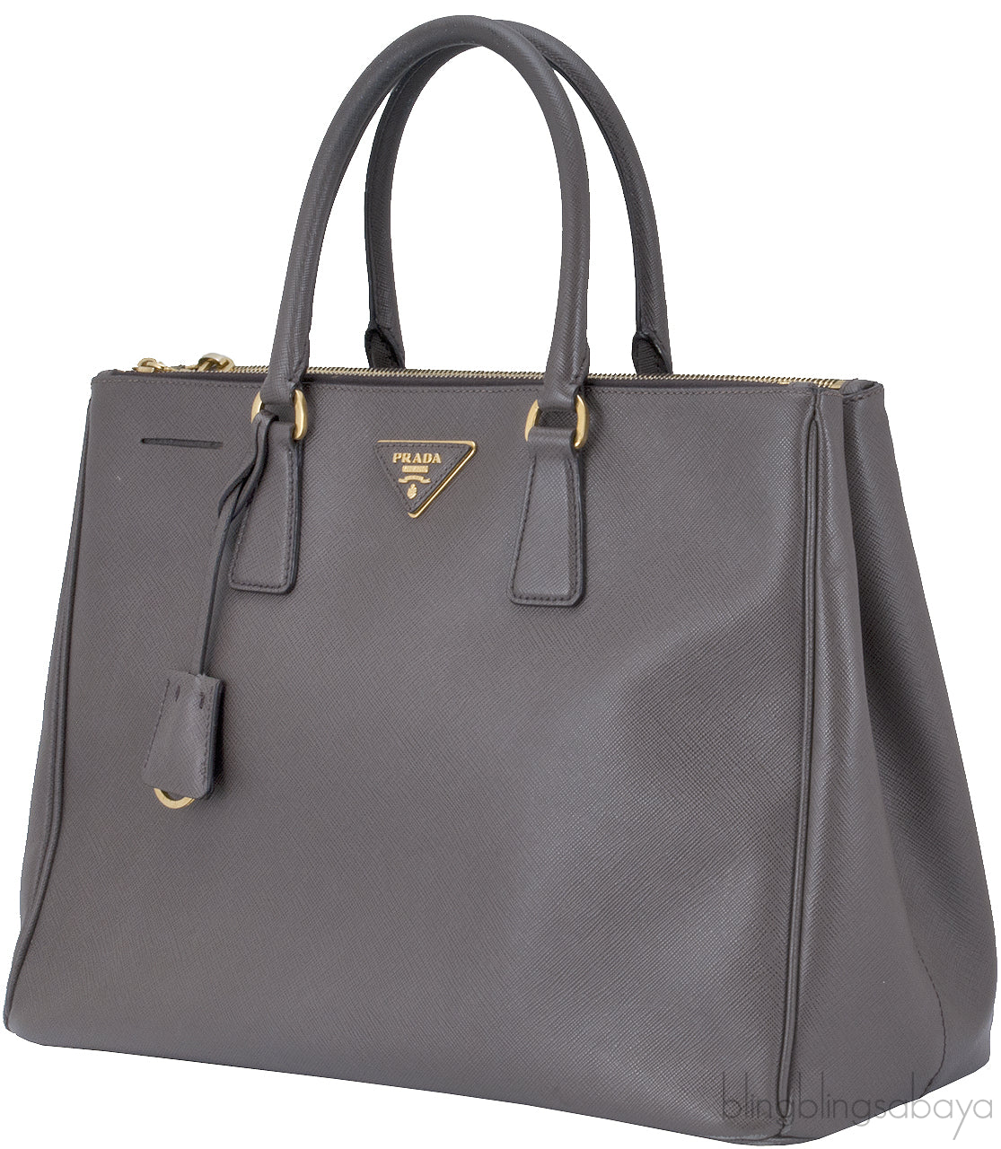 Grey Saffiano Double Zip Bag GHW