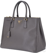 Grey Saffiano Double Zip Bag GHW