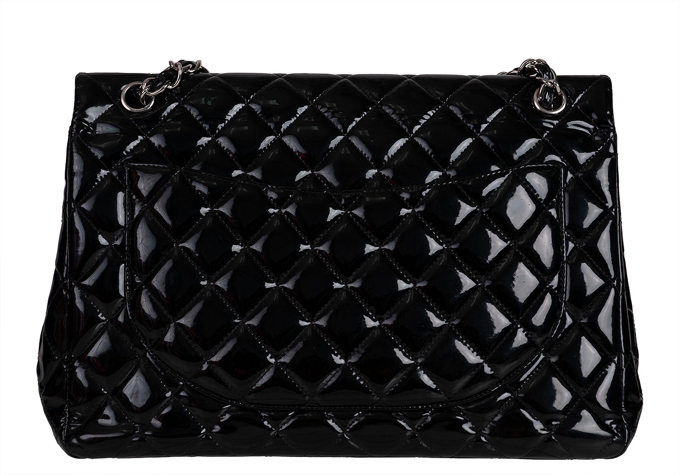 Black Patent Maxi Double Flap Quilted Bag