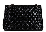 Black Patent Maxi Double Flap Quilted Bag