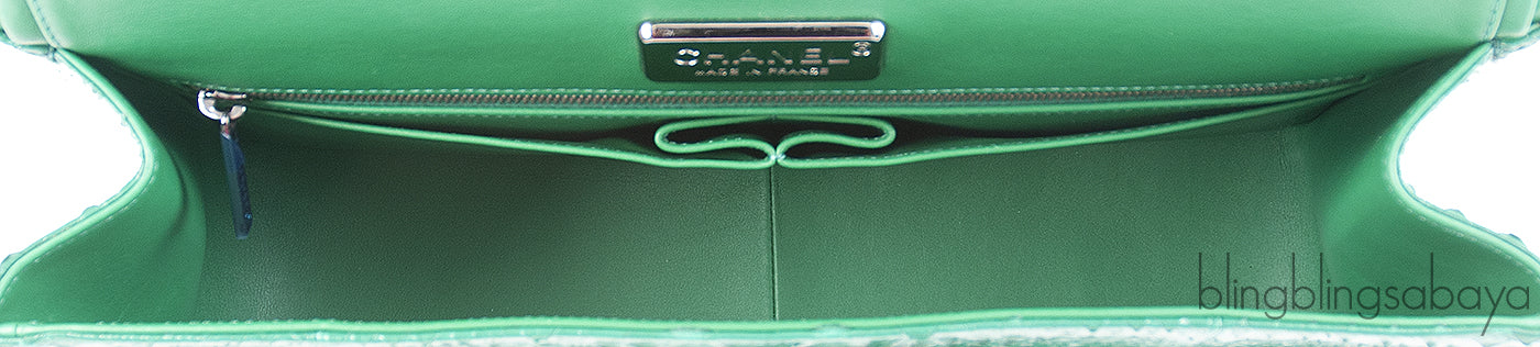 Chanel Classic Jumbo CC Emerald Green Python Flap Bag
