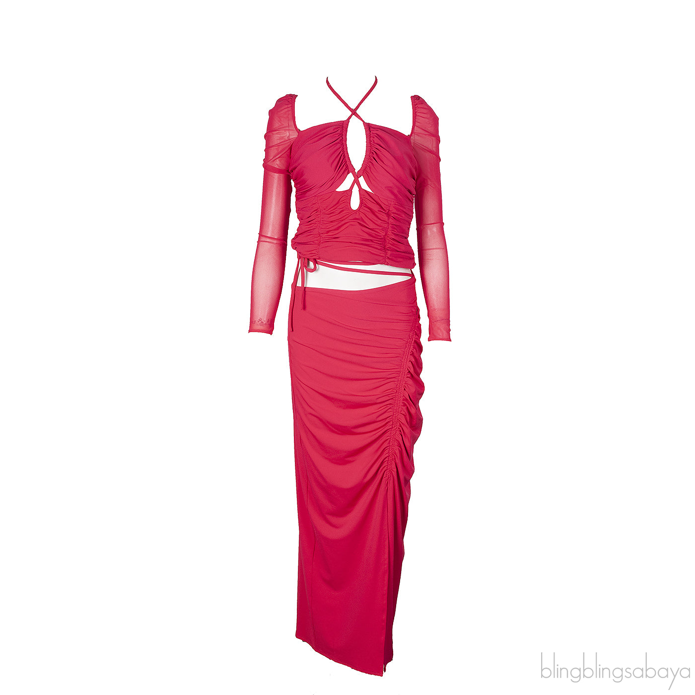 Self-Portrait Fuchsia Pink Jersey Cut out Top & Ruched Skirt