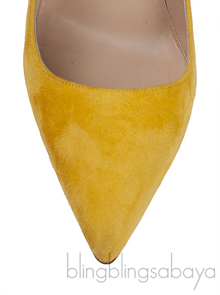 Yellow Suede Pointed Toe Heels