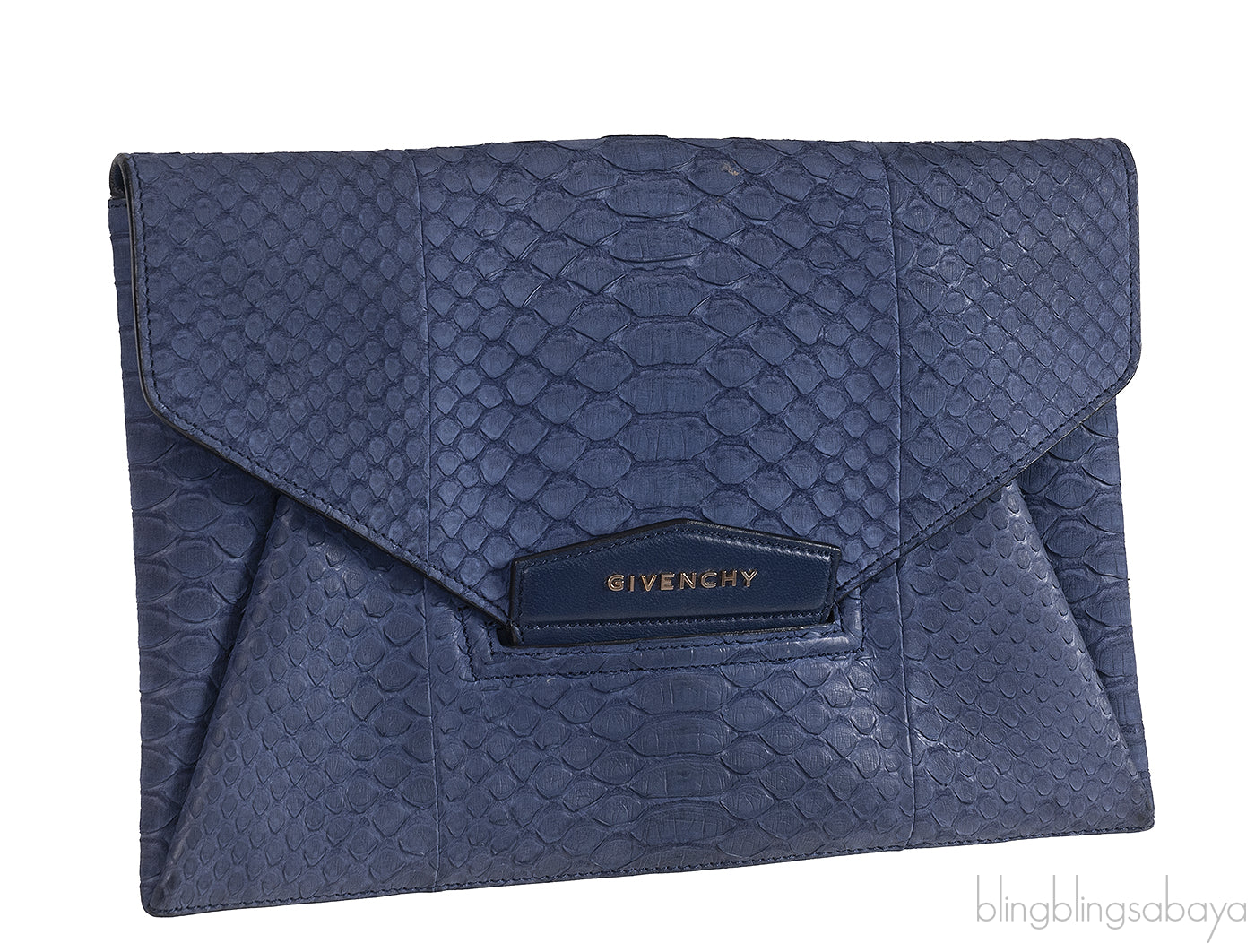 Blue Python Antigona Envelope Clutch