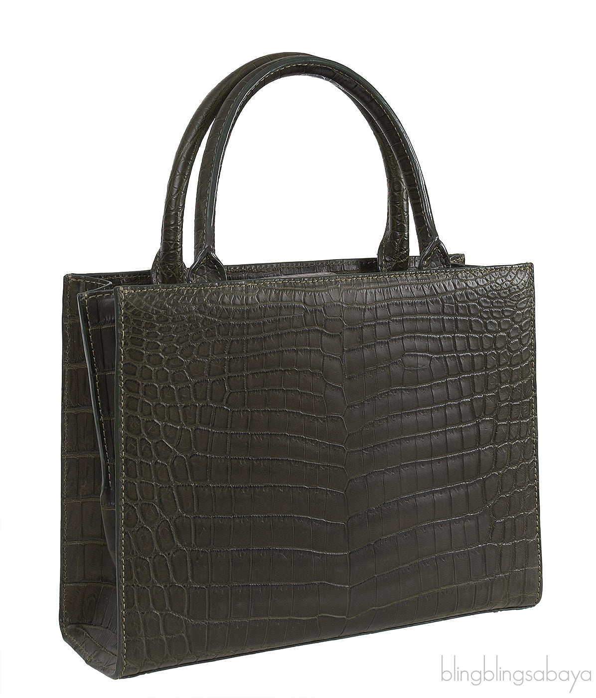 Moss Green Crocodile Top Handle Bag