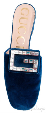 Gucci Blue Velvet G Crystal Madelyn Mules