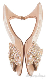 Nude Leather Bow Crystal Sandals