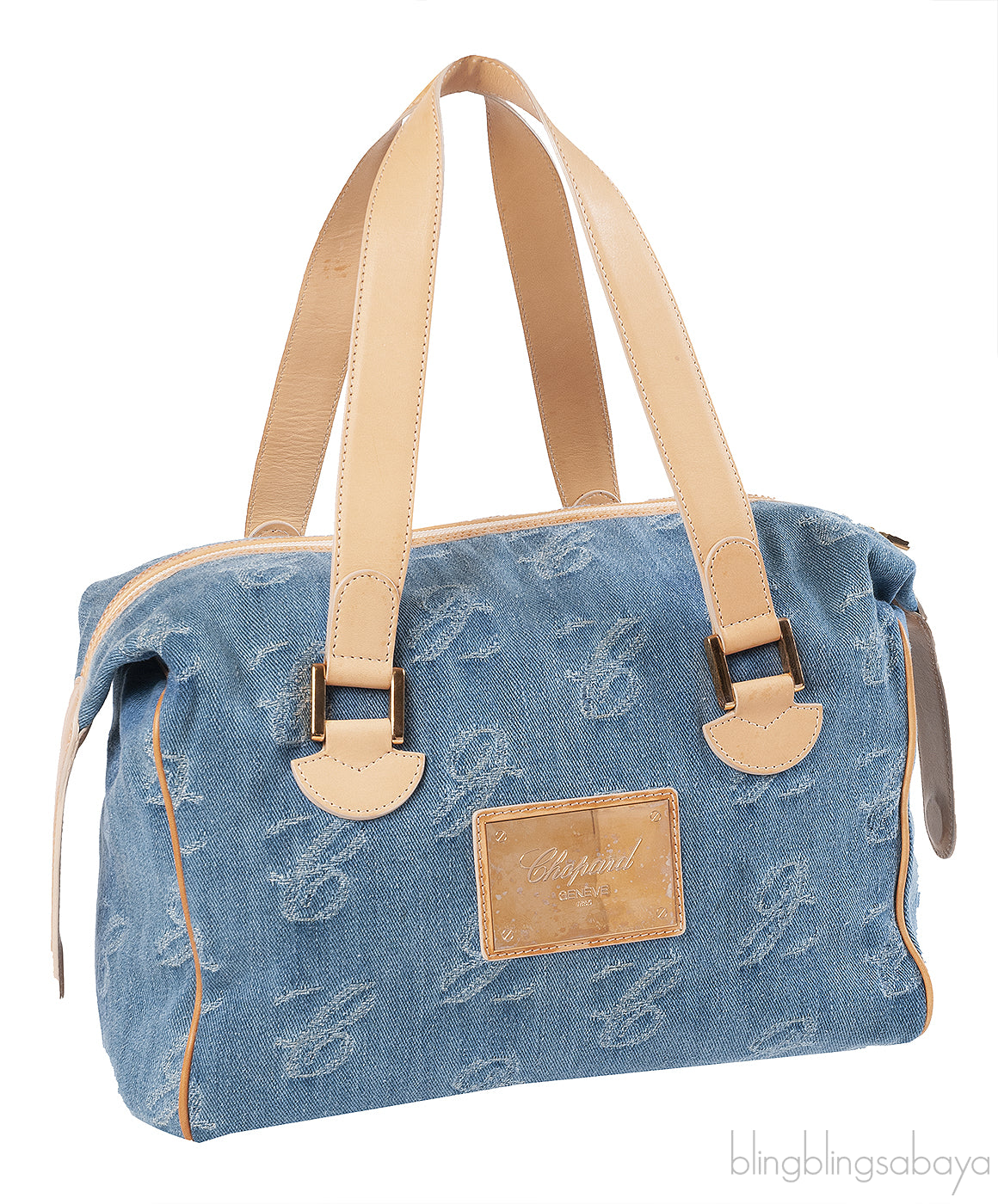 Chopard Blue Denim Distressed Logo Shoulder Bag
