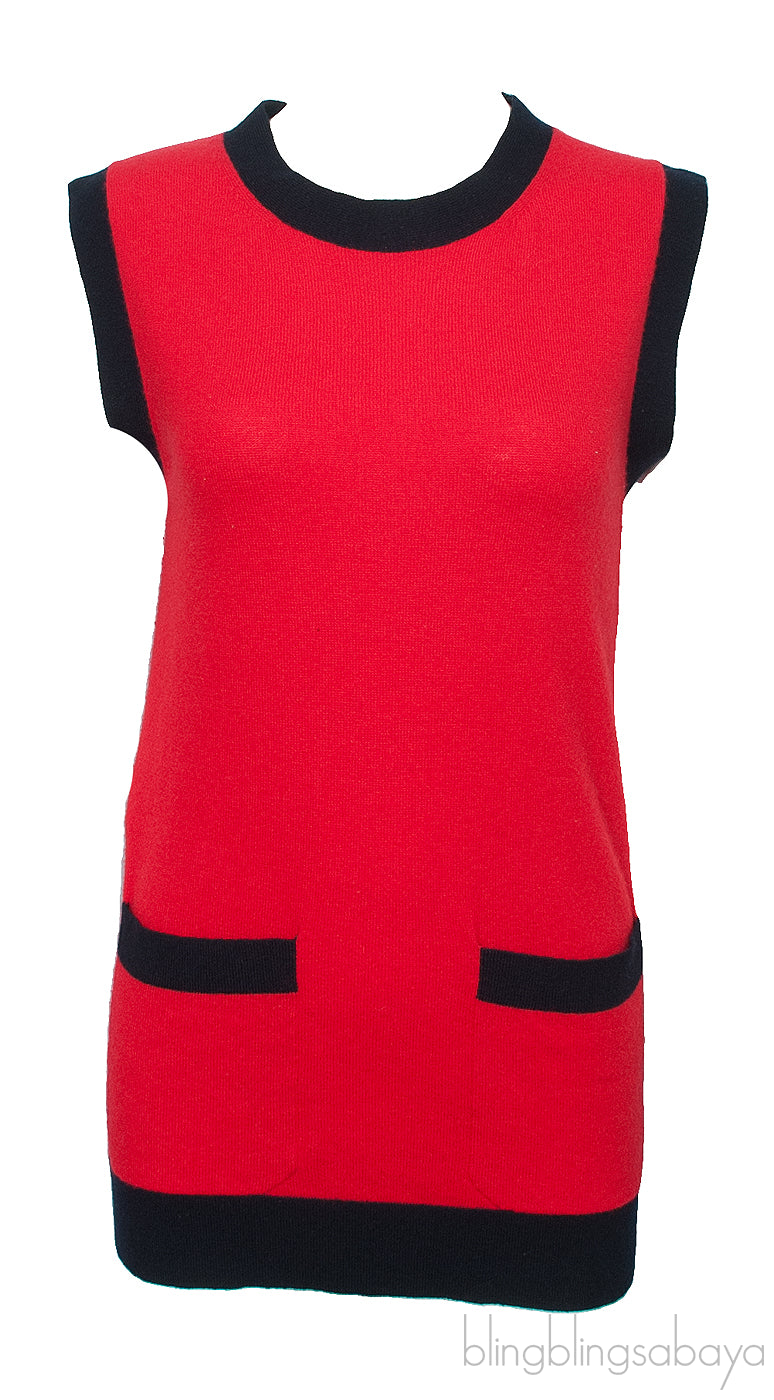 Red Sleeveless Wool Top