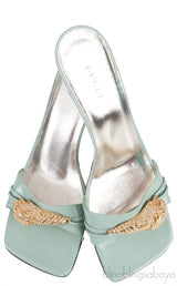 Pastel Green Tiger Head Slide Sandals