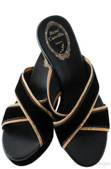 Black & Gold Criss-cross Sandals