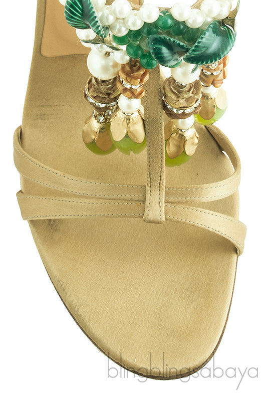 Pearl Embellished T-strap Sandals
