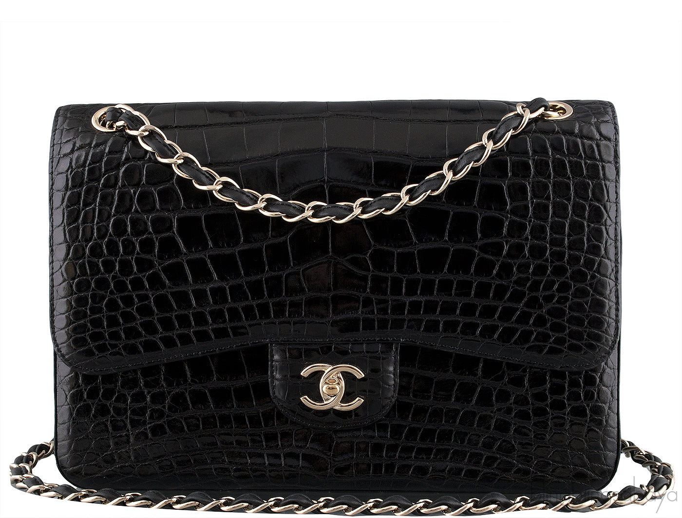 Black Crocodile Jumbo Flap Bag